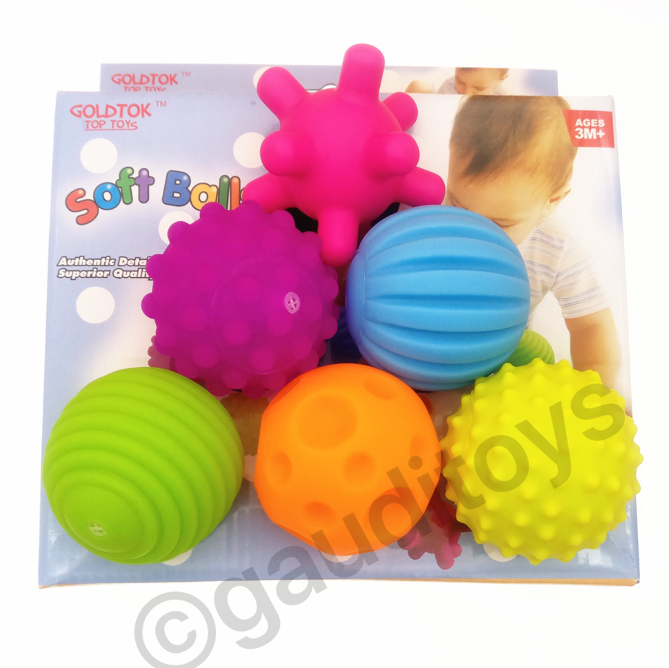 Сенсорные мячики для малышей, набор 6 шт. 